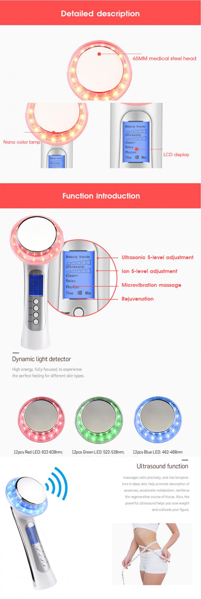 Stimulator ultrassônico da beleza da cara do íon do fotão, cara ultrassônica & Massager do corpo