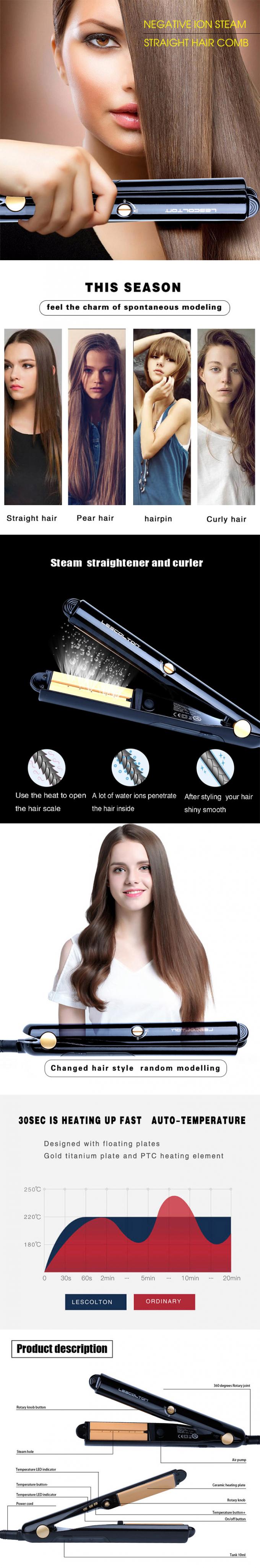 Straightener cerâmico do cabelo do ferro liso da função do vapor anti - tecnologia de obstrução